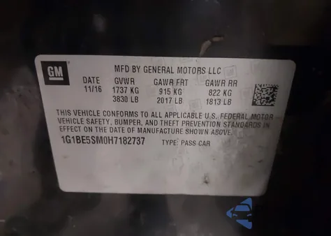 2017 Chevrolet Cruze Lt Auto из США, поврежденный, VIN 1G1BE5SM0H7182737